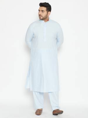 Men'S Aqua Blue Cotton Blend Pathani Kurta Set 2
