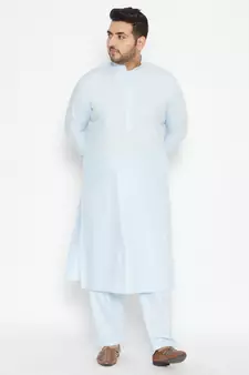 Men'S Aqua Blue Cotton Blend Pathani Kurta Set
