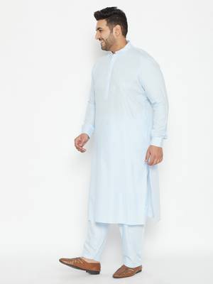 Men'S Aqua Blue Cotton Blend Pathani Kurta Set 3