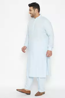 Men'S Aqua Blue Cotton Blend Pathani Kurta Set