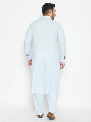 Men'S Aqua Blue Cotton Blend Pathani Kurta Set 4