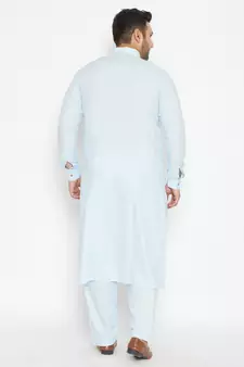 Men'S Aqua Blue Cotton Blend Pathani Kurta Set