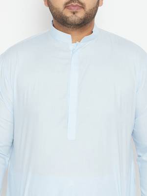 Men'S Aqua Blue Cotton Blend Pathani Kurta Set 5