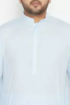 Men'S Aqua Blue Cotton Blend Pathani Kurta Set
