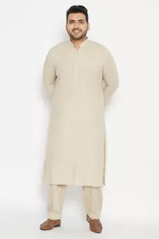 Men'S Green Cotton Blend Pathani Kurta Set