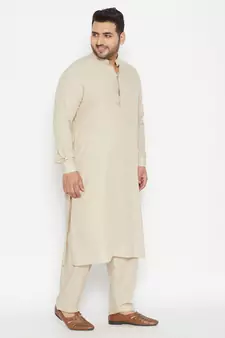 Men'S Green Cotton Blend Pathani Kurta Set