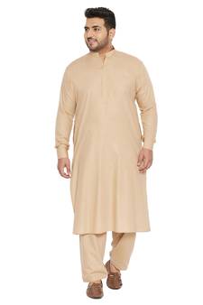 Men'S Light Brown Cotton Blend Pathani Kurta Set