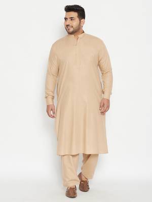 Men'S Light Brown Cotton Blend Pathani Kurta Set 2