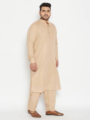 Men'S Light Brown Cotton Blend Pathani Kurta Set 3