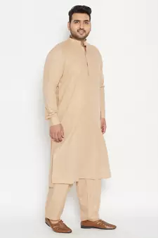 Men'S Light Brown Cotton Blend Pathani Kurta Set