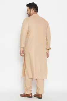 Men'S Light Brown Cotton Blend Pathani Kurta Set