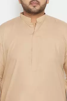 Men'S Light Brown Cotton Blend Pathani Kurta Set