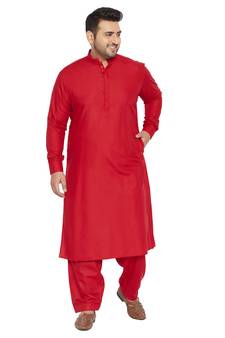 Maroon Plain Blended Cotton Pathani-Suits