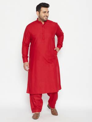Maroon Plain Blended Cotton Pathani-Suits 2