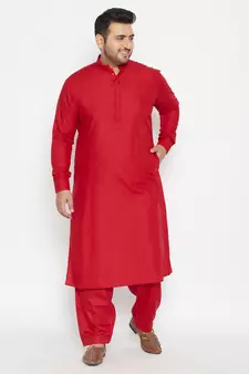 Maroon Plain Blended Cotton Pathani-Suits