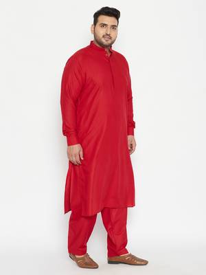 Maroon Plain Blended Cotton Pathani-Suits 3