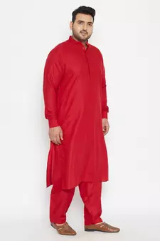 Maroon Plain Blended Cotton Pathani-Suits