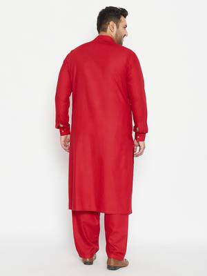 Maroon Plain Blended Cotton Pathani-Suits 4