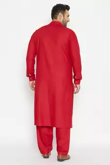 Maroon Plain Blended Cotton Pathani-Suits