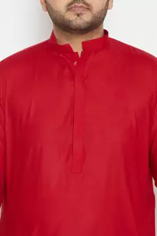 Maroon Plain Blended Cotton Pathani-Suits