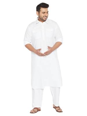 Men'S White Cotton Blend Pathani Kurta Set 1