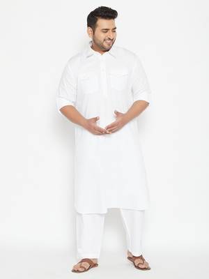 Men'S White Cotton Blend Pathani Kurta Set 2