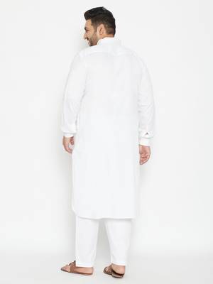 Men'S White Cotton Blend Pathani Kurta Set 4