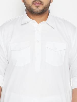 Men'S White Cotton Blend Pathani Kurta Set 5