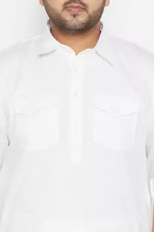 Men'S White Cotton Blend Pathani Kurta Set