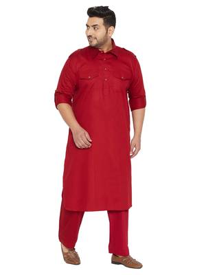 Maroon Cotton Blend Pathani Kurta Set 1