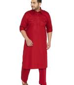Maroon Cotton Blend Pathani Kurta Set