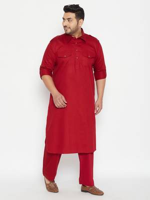 Maroon Cotton Blend Pathani Kurta Set 2