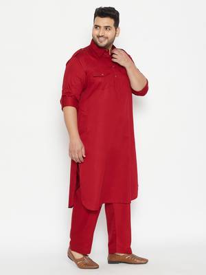 Maroon Cotton Blend Pathani Kurta Set 3