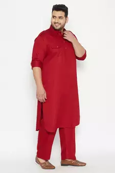 Maroon Cotton Blend Pathani Kurta Set