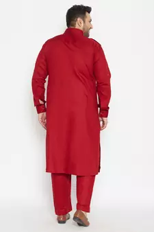 Maroon Cotton Blend Pathani Kurta Set