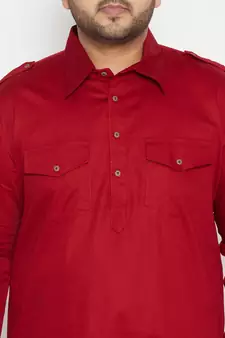 Maroon Cotton Blend Pathani Kurta Set