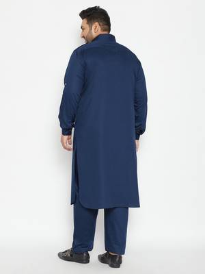 Men'S Blue Cotton Blend Pathani Kurta Set 4