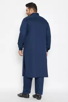 Men'S Blue Cotton Blend Pathani Kurta Set