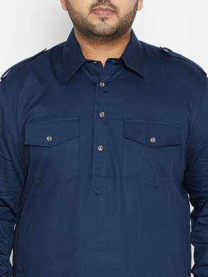 Men'S Blue Cotton Blend Pathani Kurta Set 5