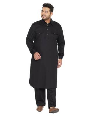 Black Cotton Blend Pathani Kurta Set 1