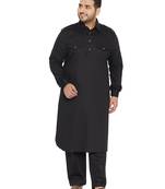 Men'S Black Cotton Blend Pathani Kurta Set