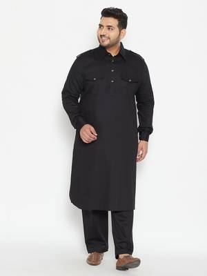 Black Cotton Blend Pathani Kurta Set 2