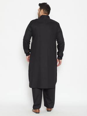 Black Cotton Blend Pathani Kurta Set 4