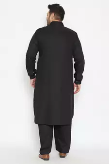 Black Cotton Blend Pathani Kurta Set