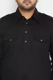 Black Cotton Blend Pathani Kurta Set