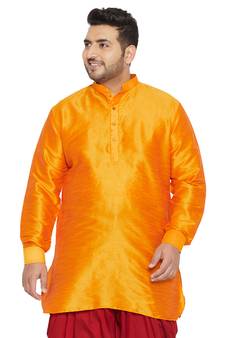 Men'S Orange Silk Blend Kurta
