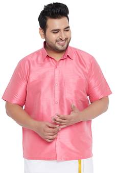 Men'S Pink Silk Blend Ethnic Shirt