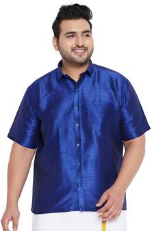 Men'S Blue Silk Blend Ethnic Shirt