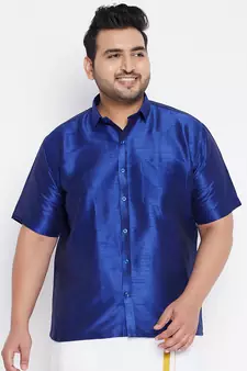 Blue Silk Blend Ethnic Shirt