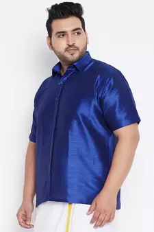 Blue Silk Blend Ethnic Shirt